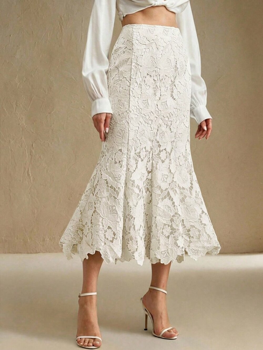 Elegant Women's Heavy Lace Hollow mermaid midi Skirt